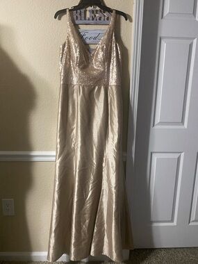Gold Sequin Bodice Satin Evening Gown - Women's Intimates & Sleepwear